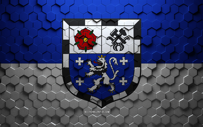 Drapeau de Sarrebucken, art en nid d&#39;abeille, drapeau des hexagones de Sarrebucken, Sarrebucken, art des hexagones 3d, drapeau de Sarrebucken