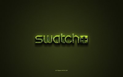 Swatch logo, green creative logo, floral art logo, Swatch emblem, green carbon fiber texture, Swatch, creative art