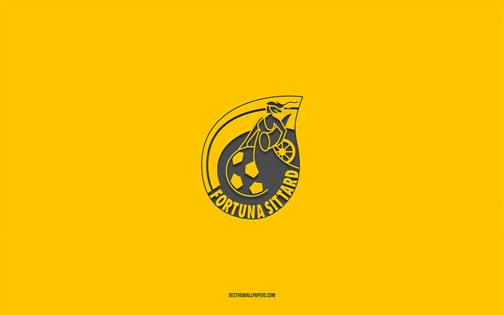 Fortuna Sittard, fond jaune, &#233;quipe de football n&#233;erlandaise, embl&#232;me Fortuna Sittard, Eredivisie, Sittard, Pays-Bas, football, logo Fortuna Sittard