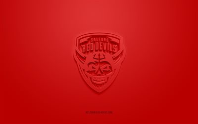 Salford Red Devils, English rugby club, red logo, red carbon fiber background, Super League, rugby, Greater Manchester, England, Salford Red Devils logo