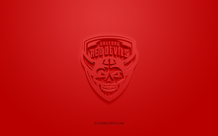 Salford Red Devils, English rugby club, red logo, red carbon fiber background, Super League, rugby, Greater Manchester, England, Salford Red Devils logo