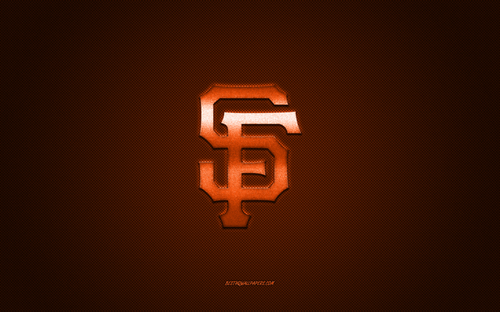 サンフランシスコジャイアンツのエンブレム, アメリカの野球クラブ, オレンジ色のロゴ, オレンジ色の炭素繊維の背景, MLB, サンフランシスコジャイアンツの記章, 野球。, サンフランシスコ, USA, サンフランシスコジャイアンツ