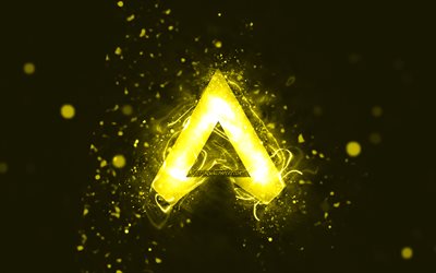 Apex Legends keltainen logo, 4k, keltaiset neonvalot, luova, keltainen abstrakti tausta, Apex Legends -logo, pelimerkit, Apex Legends