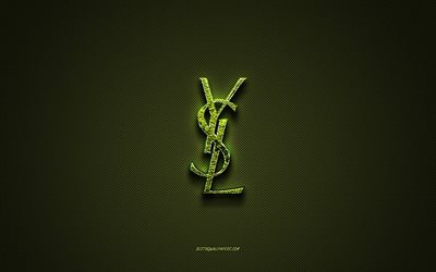 Logotipo da Saint Laurent, logotipo criativo verde, logotipo da arte floral, emblema da Saint Laurent, textura de fibra de carbono verde, Saint Laurent, arte criativa