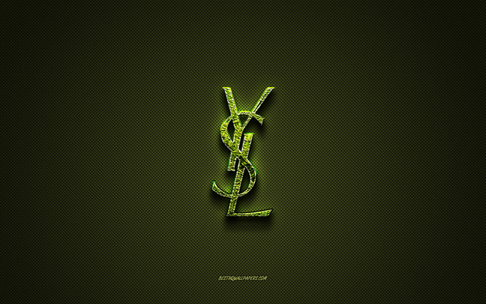 Saint Laurent, 緑の創造的なロゴ, 花のアートのロゴ, サンローランのエンブレム, 緑の炭素繊維の質感, クリエイティブアート