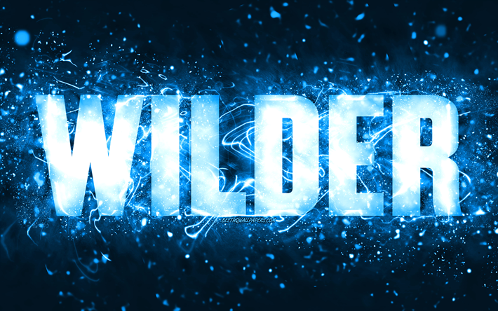 Joyeux anniversaire Wilder, 4k, n&#233;ons bleus, nom Wilder, cr&#233;atif, joyeux anniversaire Wilder, anniversaire Wilder, noms masculins am&#233;ricains populaires, photo avec le nom Wilder, Wilder