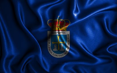 Bandeira de Oviedo, 4k, bandeiras onduladas de seda, cidades espanholas, Dia de Oviedo, bandeiras de tecido, arte 3D, Oviedo, cidades da Espanha, Bandeira de Oviedo 3D