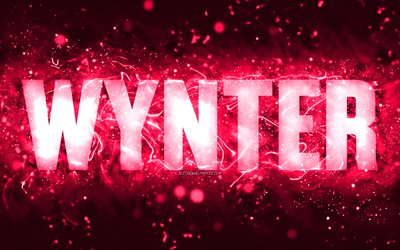 Happy Birthday Wynter, 4k, pink neon lights, Wynter name, creative, Wynter Happy Birthday, Wynter Birthday, popular american female names, picture with Wynter name, Wynter