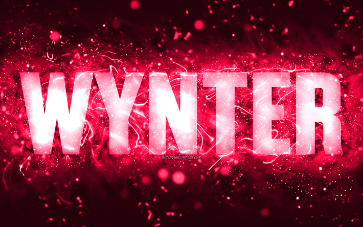 Joyeux anniversaire Wynter, 4k, n&#233;ons roses, nom Wynter, cr&#233;atif, joyeux anniversaire Wynter, anniversaire Wynter, noms f&#233;minins am&#233;ricains populaires, photo avec le nom Wynter, Wynter