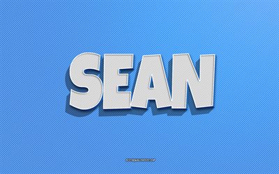 Sean, fond de lignes bleues, fonds d&#39;&#233;cran avec des noms, nom de Sean, noms masculins, carte de voeux Sean, dessin au trait, photo avec le nom de Sean