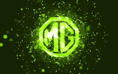 MG lime logo, 4k, lime neon lights, creative, lime abstract background, MG logo, cars brands, MG