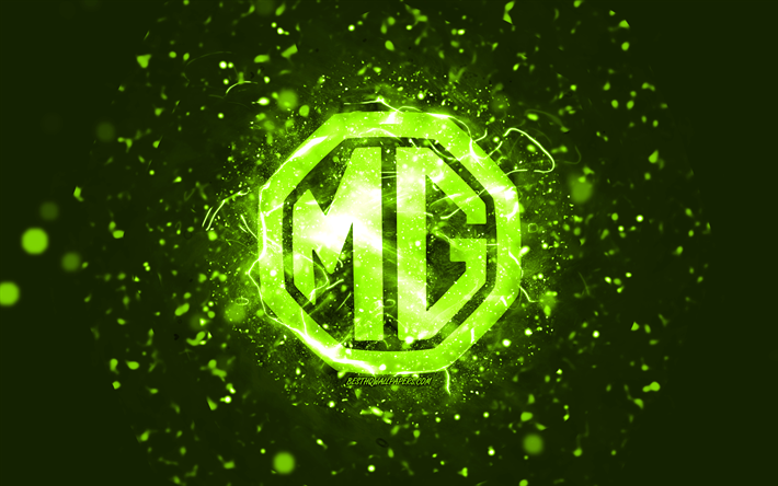 MG lime logo, 4k, luci al neon lime, creativo, lime astratto sfondo, logo MG, marche di automobili, MG