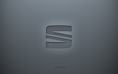シートロゴ, 灰色の創造的な背景, シートエンブレム, 灰色の紙の質感, 座席, 灰色の背景, シート3Dロゴ