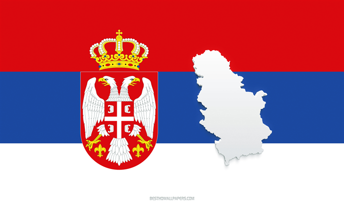 Sagoma mappa Serbia, bandiera della Serbia, sagoma sulla bandiera, Serbia, sagoma mappa Serbia 3d, bandiera Serbia, mappa 3d Serbia