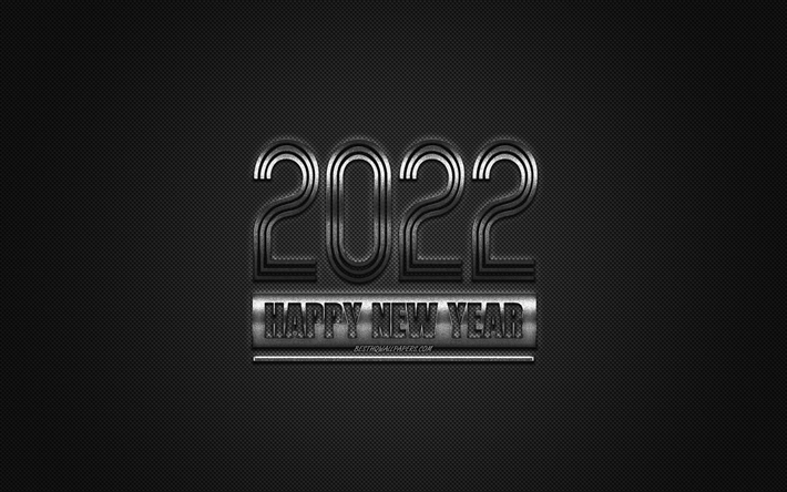 2022 New Year, 2022 gray background, 2022 concepts, Happy New Year 2022, gray carbon texture, gray background