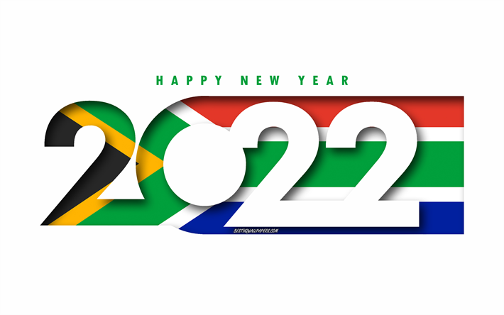 Feliz a&#241;o nuevo 2022 Sud&#225;frica, fondo blanco, Sud&#225;frica 2022, Sud&#225;frica 2022 A&#241;o nuevo, 2022 conceptos, Sud&#225;frica, bandera de Sud&#225;frica