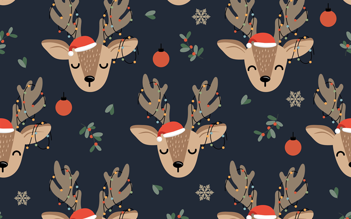 Christmas reindeer, 4k, xmas patterns, xmas reindeer, christmas characters, Christmas patterns, background with reindeer