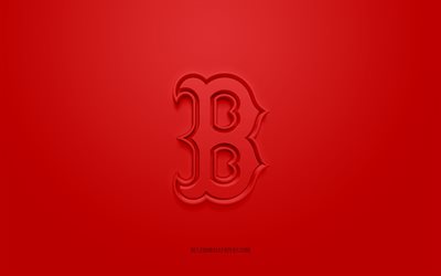 ボストンレッドソックスのエンブレム, クリエイティブな3Dロゴ, 赤い背景, アメリカの野球クラブ, MLB, ボストン, USA, ボストン・レッドソックス, 野球。, ボストンレッドソックスの記章