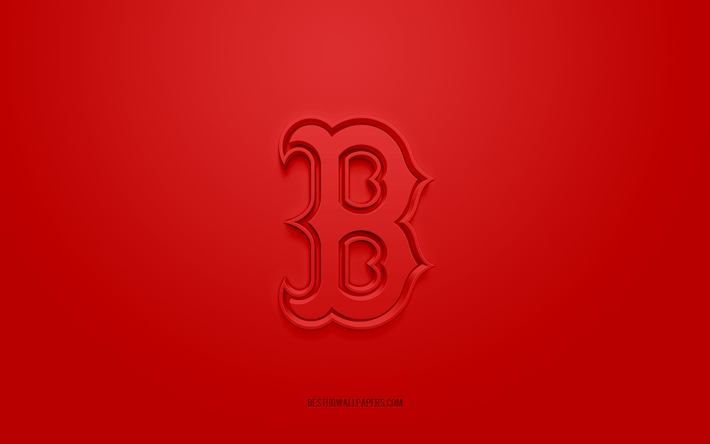 ボストンレッドソックスのエンブレム, クリエイティブな3Dロゴ, 赤い背景, アメリカの野球クラブ, MLB, ボストン, USA, ボストン・レッドソックス, 野球。, ボストンレッドソックスの記章