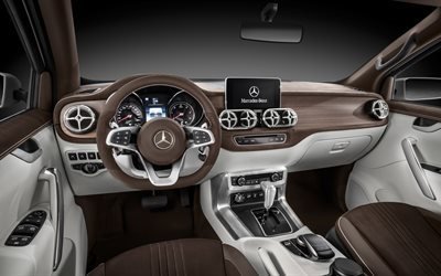 Mercedes-Benz X-Class, 2017, interior, brown leather, Pickup Truck
