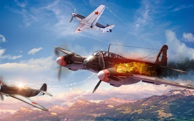 War Thunder, air battle, stricken plane, World War II