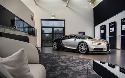 Bugatti Chiron, 2017, hypercar, superbil, Svart Silver Chiron, VAG