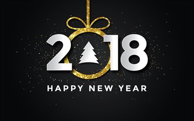 Happy New Year 2018, garter, xmas decorations, New Year 2018, xmas, Christmas