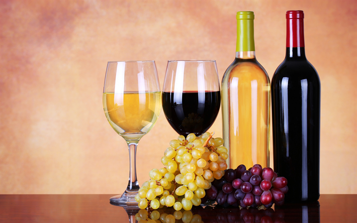 vino rosso, vino bianco, vino in cantina, l&#39;uva