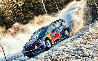 Ford Fiesta, Sebastien Ogier, WRC, rally, el invierno, la nieve, la deriva