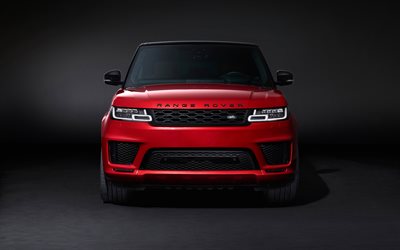 Range Rover Sport Autobiography, 4k, studio, 2017 cars, front view, red Range Rover Sport, SUVs, Land Rover