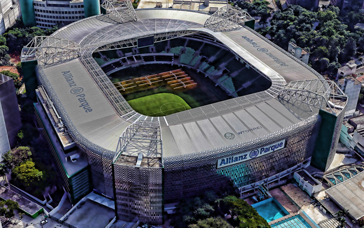 Allianz Parque, 4k, Palmeiras Stadium, Sao Paulo, aerial view, artwork, HDR, soccer, Palestra Italia Arena, football stadium, Palmeiras arena, Brazil, SE Palmeiras