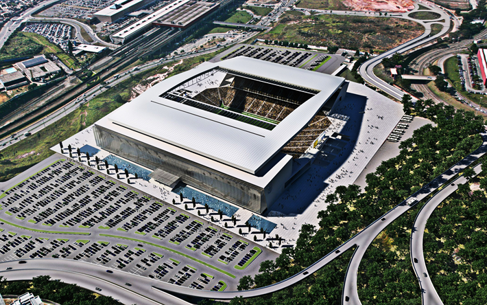 Arena Corinthians, 4k, estadio de f&#250;tbol de brasil, Sao Paulo, Brasil, Corinthians nuevo estadio, modernos centros deportivos, estadios de f&#250;tbol, Serie a, el Sport Club Corinthians Paulista