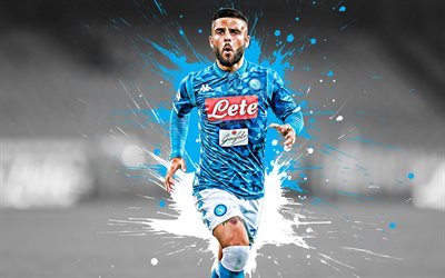 Lorenzo Insigne, 4k, Italian football player, SSC Napoli, striker, blue paint splashes, creative art, Serie A, Italy, football, Insigne, Napoli