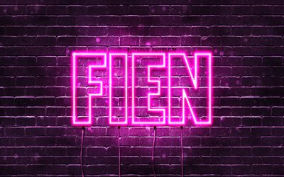 Fien, 4k, sfondi con nomi, nomi femminili, nome Fien, luci al neon viola, Happy Birthday Fien, nomi femminili olandesi popolari, immagine con nome Fien