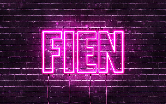 Fien, 4k, pap&#233;is de parede com nomes, nomes femininos, nome Fien, luzes de neon roxas, Happy Birthday Fien, nomes femininos holandeses populares, foto com nome Fien
