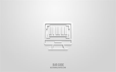Icona 3d del codice a barre, sfondo bianco, simboli 3d, codice a barre, icone di servizio, icone 3d, segno di codice a barre, icone 3d del servizio