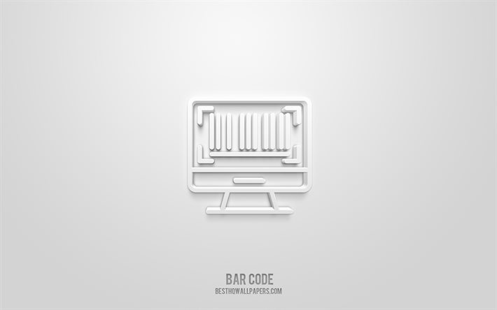 Bar Code 3d icon, white background, 3d symbols, Bar Code, Service icons, 3d icons, Bar Code sign, Service 3d icons