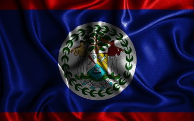 Bandiera del Belize, 4k, bandiere sventolate di seta, paesi nordamericani, simboli nazionali, bandiera del Belize, bandiere di tessuto, arte 3D, Belize, Nord America, bandiera 3D del Belize