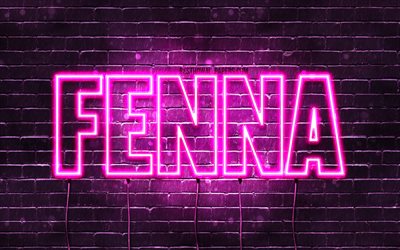 Fenna, 4k, wallpapers with names, female names, Fenna name, purple neon lights, Happy Birthday Fenna, popular dutch female names, picture with Fenna name