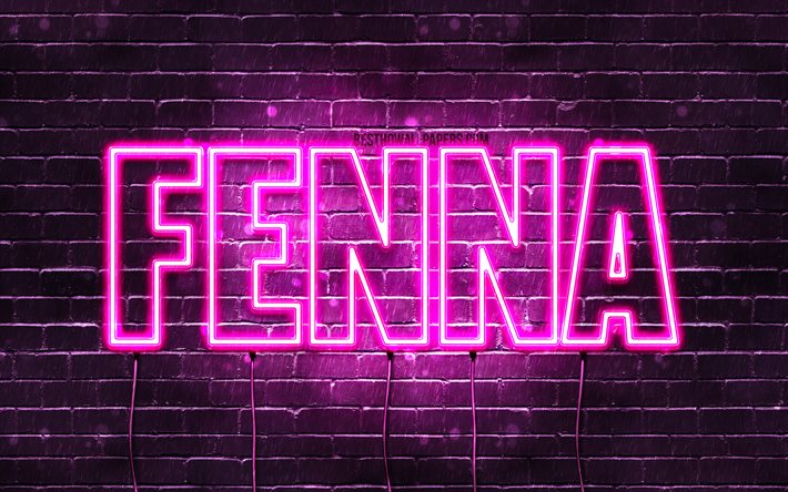 Fenna, 4k, isimleri ile duvar kağıtları, kadın isimleri, Fenna adı, mor neon ışıkları, Happy Birthday Fenna, pop&#252;ler Hollandalı kadın isimleri, Fenna adı ile resim