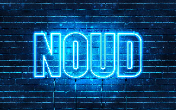 Noud, 4k, wallpapers with names, Noud name, blue neon lights, Happy Birthday Noud, popular dutch male names, picture with Noud name