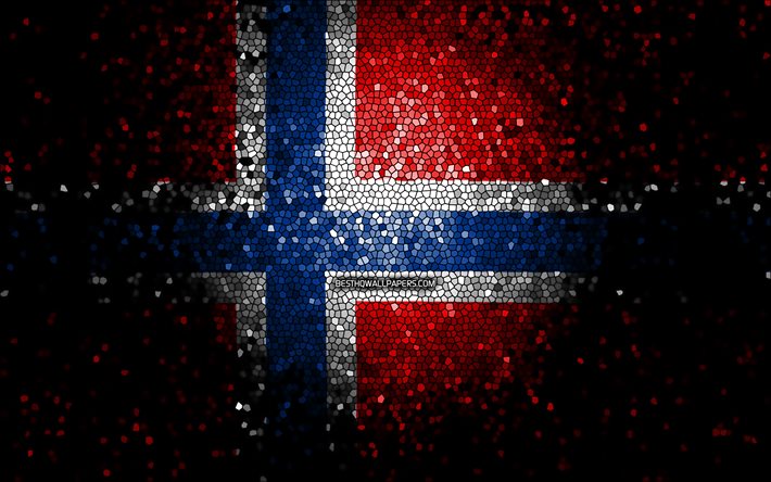 Norwegian flag, mosaic art, European countries, Flag of Norway, national symbols, Norway flag, artwork, Europe, Norway