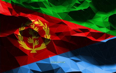 4k, bandeira da Eritreia, low poly art, países africanos, símbolos nacionais, Bandeira da Eritreia, Bandeiras 3D, Indonésia, África, Bandeira 3D da Eritreia