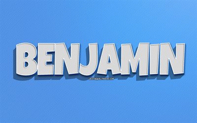 Benjamin, blue lines background, wallpapers with names, Benjamin name, male names, Benjamin greeting card, line art, picture with Benjamin name