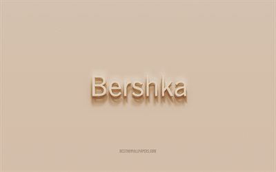 Bershka logo, brown plaster background, Bershka 3d logo, brands, Bershka emblem, 3d art, Bershka