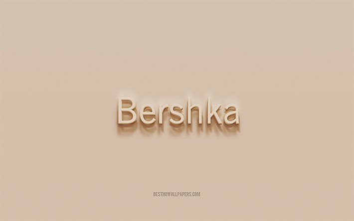 Bershka-logotyp, brun gipsbakgrund, Bershka 3d-logotyp, varum&#228;rken, Bershka-emblem, 3d-konst, Bershka