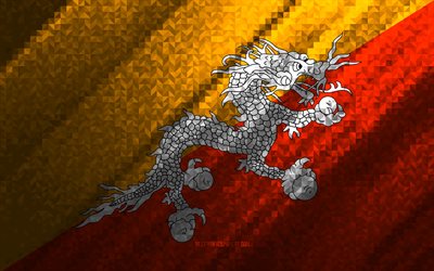 Drapeau du Bhoutan вв, abstraction multicolore, drapeau de la mosa&#239;que du Bhoutan вв, Bhoutan вв, art de la mosa&#239;que, drapeau du Bhoutan вв