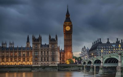 Big Ben, Londres, Pal&#225;cio de Westminster, capela, noite, p&#244;r do sol, Inglaterra, Reino Unido