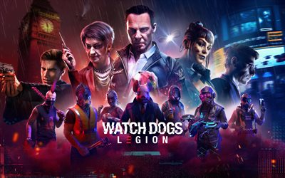 Watch Dogs Legion, 2020, todos os personagens, p&#244;ster, materiais promocionais, personagens principais