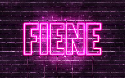 Fiene, 4k, pap&#233;is de parede com nomes, nomes femininos, nome Fiene, luzes de n&#233;on roxas, Feliz Anivers&#225;rio Fiene, nomes femininos holandeses populares, imagem com o nome Fiene